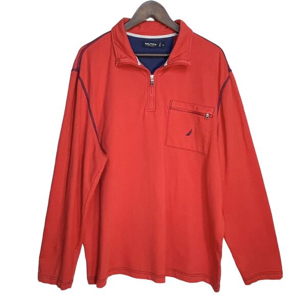 Nautica Quarter-Zip Pullover Sweater Men Size XL Red High-Neck 100% Cotton - Picture 1 of 13
